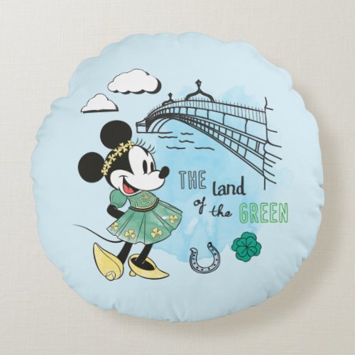 Minnie Mouse  St Patricks Day _ Land of the Gre Round Pillow
