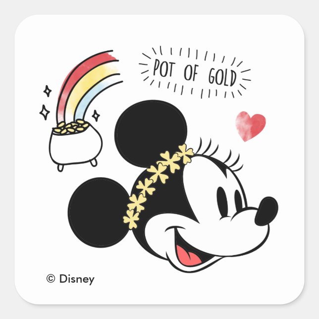 Minnie Mouse | St. Patrick's Day - Pot of Gold Square Sticker (Front)