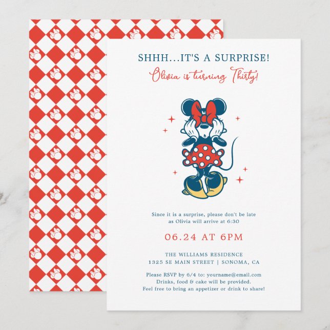 Minnie Mouse Surprise Birthday  Invitation (Front/Back)