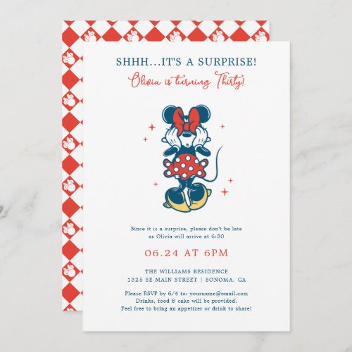 Minnie Mouse Surprise Birthday  Invitation