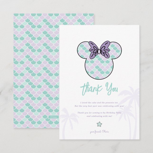 Minnie Mouse | Teal Mermaid Birthday Thank You (Front/Back)