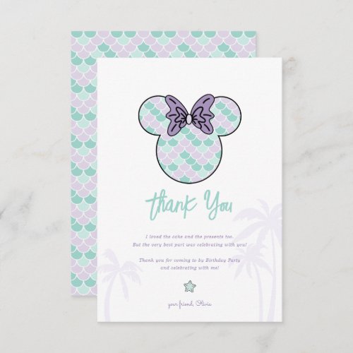 Minnie Mouse  Teal Mermaid Birthday Thank You