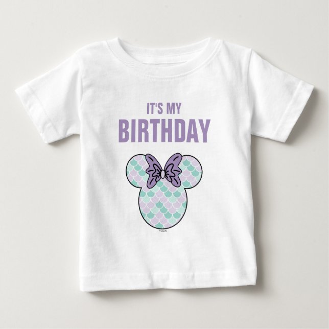 Minnie Mouse | Teal & Purple Mermaid Birthday Baby T-Shirt (Front)