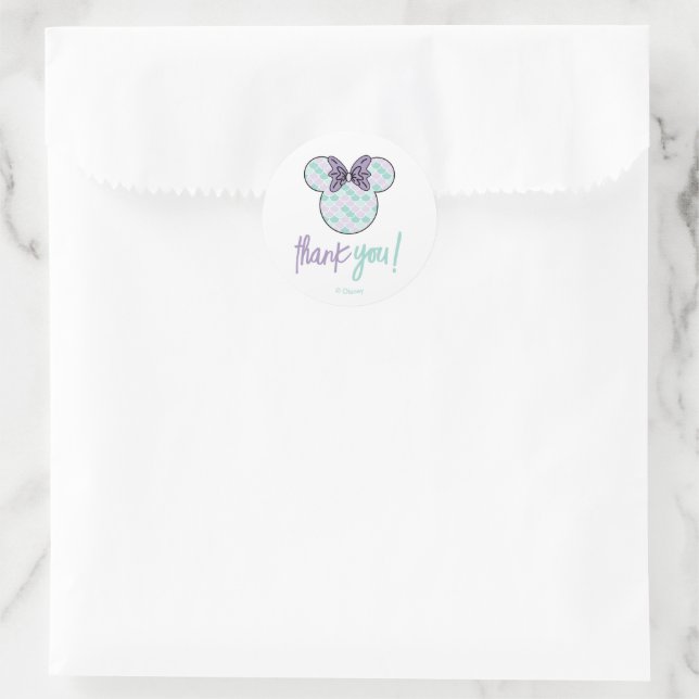Minnie Mouse | Teal & Purple Mermaid Birthday Classic Round Sticker (Bag)