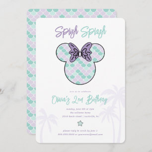 Minnie Mouse   Teal & Purple Mermaid Birthday Invitation