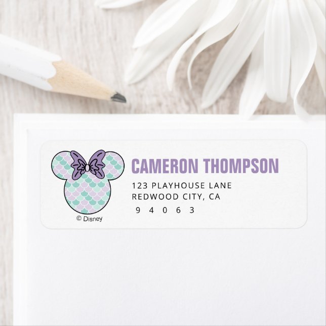 Minnie Mouse | Teal & Purple Mermaid Birthday Label (Insitu)