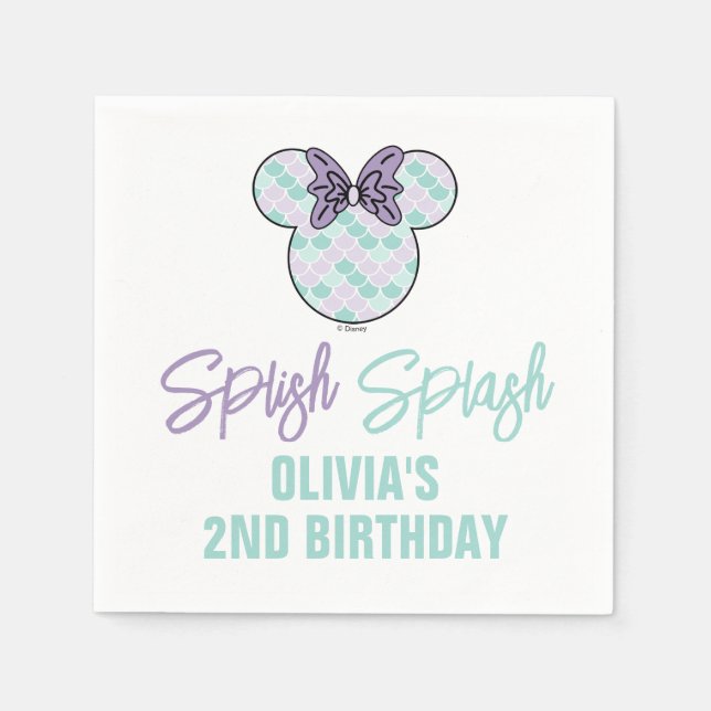 Minnie Mouse | Teal & Purple Mermaid Birthday Napkins (Front)