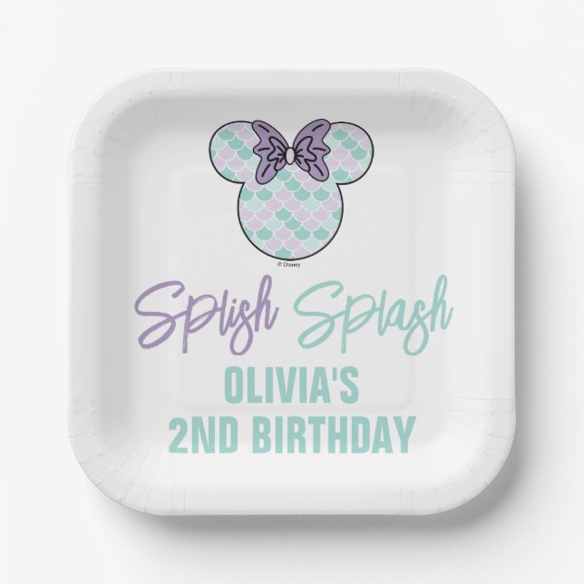 Minnie Mouse | Teal & Purple Mermaid Birthday Paper Plates (Front)