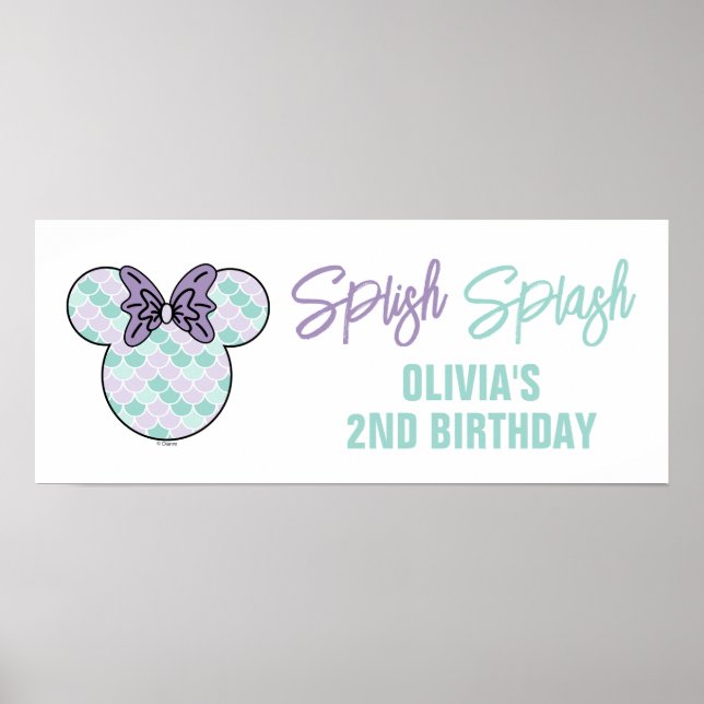 Minnie Mouse | Teal & Purple Mermaid Birthday Poster (Front)