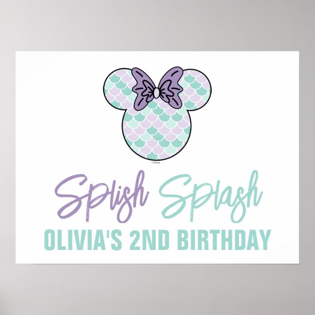 Minnie Mouse | Teal & Purple Mermaid Birthday Poster (Front)