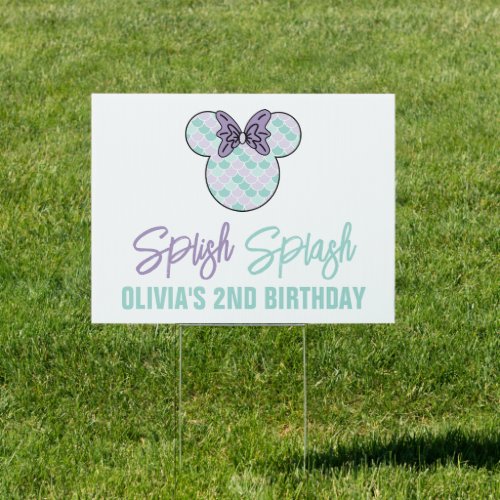 Minnie Mouse  Teal  Purple Mermaid Birthday Sign