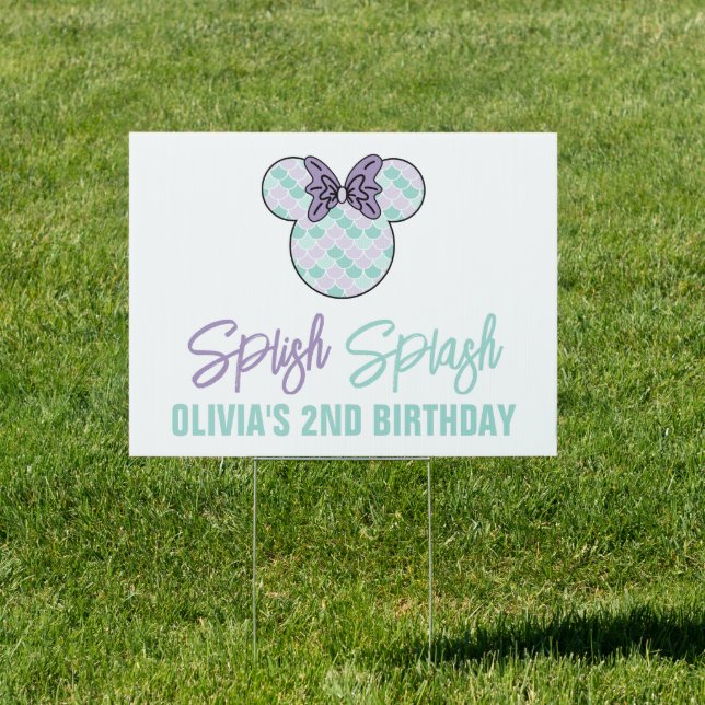 Minnie Mouse | Teal & Purple Mermaid Birthday Sign (Insitu)