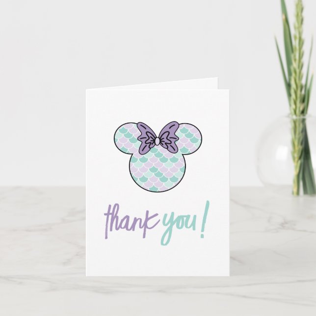 Minnie Mouse | Teal & Purple Mermaid Birthday Thank You Card (Front)
