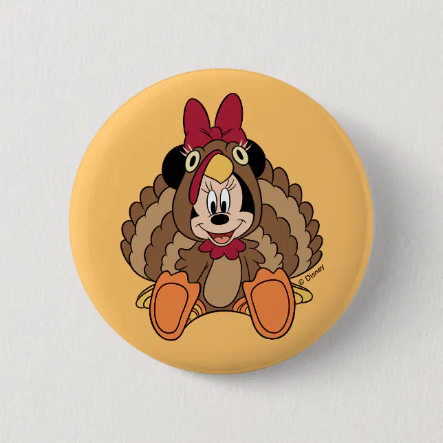 Minnie Mouse Thanksgiving Turkey Button | Zazzle