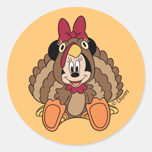 Minnie Mouse Thanksgiving Turkey Classic Round Sticker (Front)