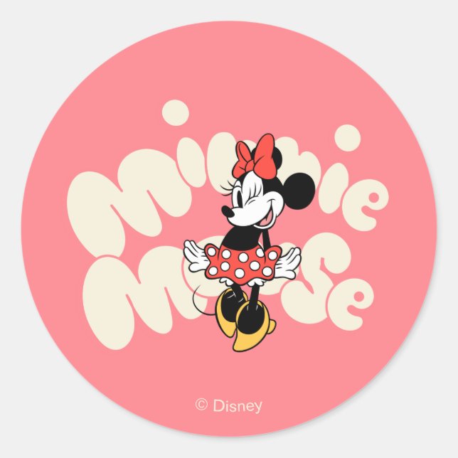 Minnie Mouse Twirl in Polka Dot Style Classic Round Sticker (Front)