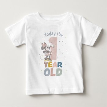 Minnie Mouse Watercolor 1st Birthday Baby T-shirt by MickeyAndFriends at Zazzle