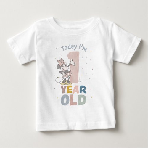 Minnie Mouse Watercolor 1st Birthday Baby T_Shirt