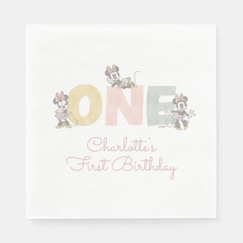 Minnie Mouse Watercolor 1st Birthday Napkins