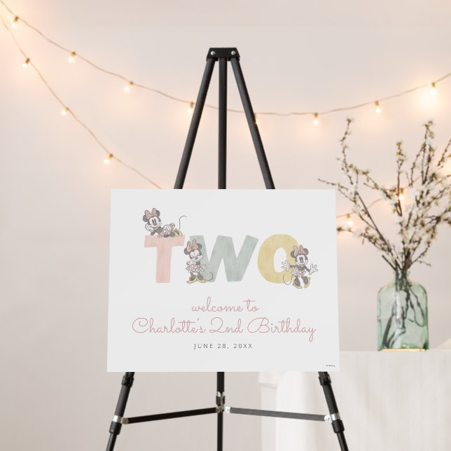 Minnie Mouse Watercolor 2nd Birthday Welcome Foam Board (In Situ (Stand))