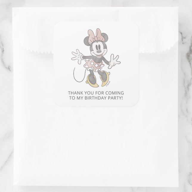 Minnie Mouse Watercolor Birthday | Thank You Square Sticker (Bag)