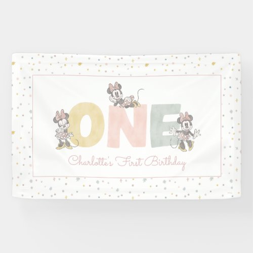 Minnie Mouse Watercolor First Birthday Banner