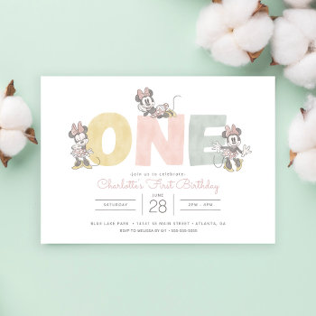 Minnie Mouse Watercolor First Birthday Invitation by MickeyAndFriends at Zazzle