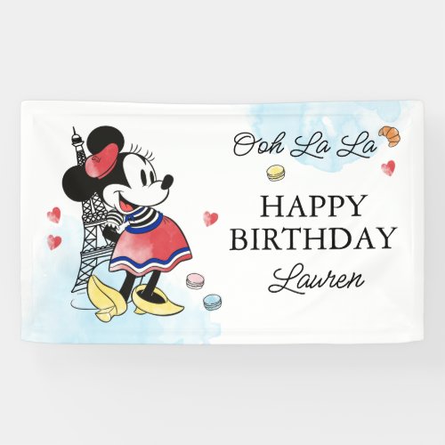 Minnie Mouse Watercolor Paris Birthday Banner