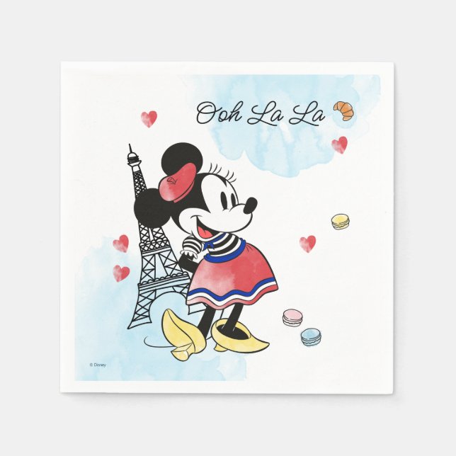 Minnie Mouse Watercolor Paris Birthday Napkins (Front)