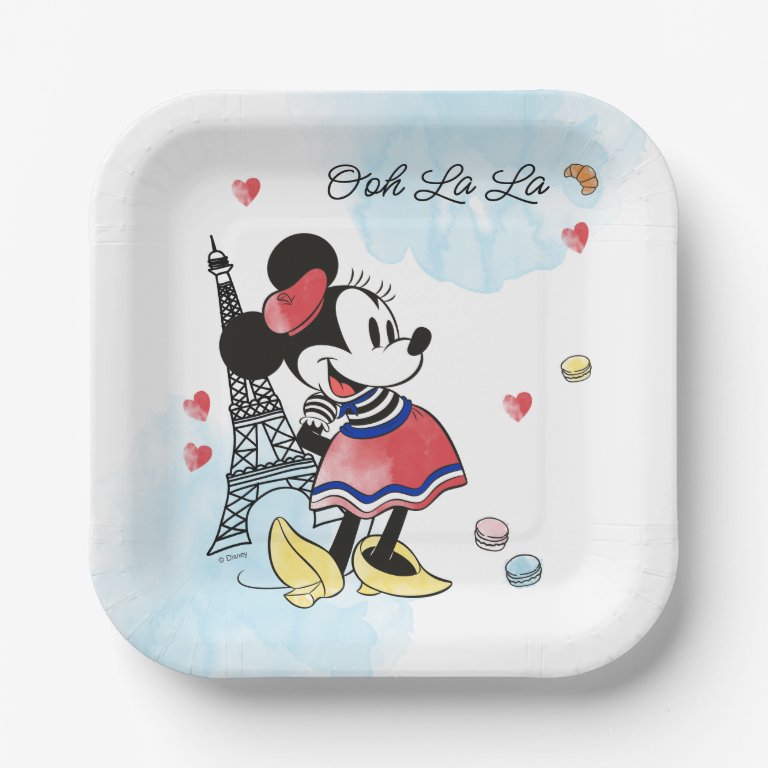 Minnie Mouse Watercolor Paris Birthday Paper Plates