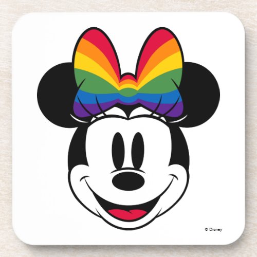 Minnie Mouse Wearing Rainbow Bow Beverage Coaster