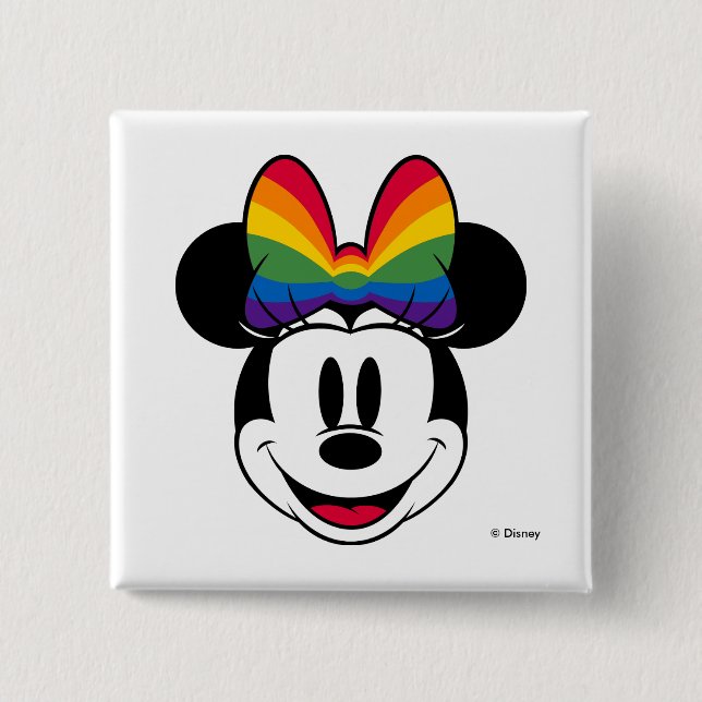 Minnie Mouse Wearing Rainbow Bow Button (Front)