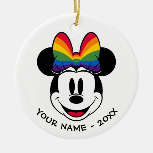 Minnie Mouse Wearing Rainbow Bow Ceramic Ornament