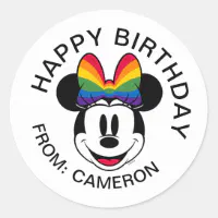 Minnie Mouse Wearing Rainbow Bow | Happy Birthday Classic Round Sticker