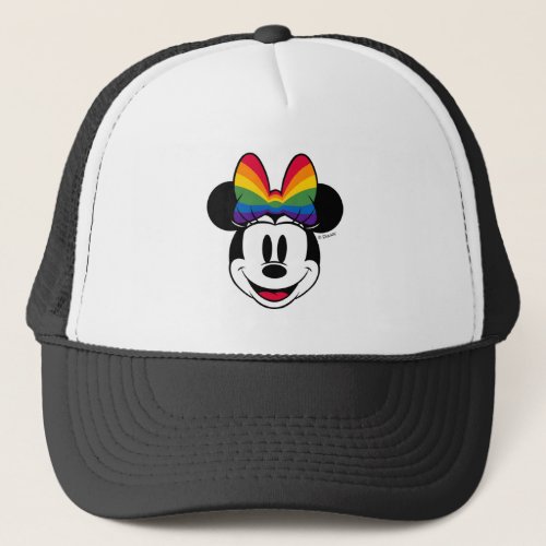 Minnie Mouse Wearing Rainbow Bow Trucker Hat
