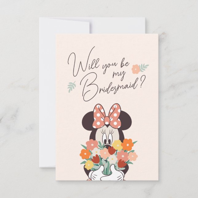Minnie Mouse | Will you be my Bridesmaid Floral Invitation (Front)