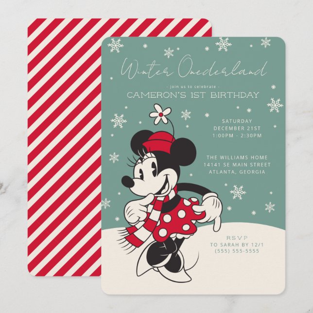 Minnie Mouse Winter Onederland 1st Birthday Invitation (Front/Back)