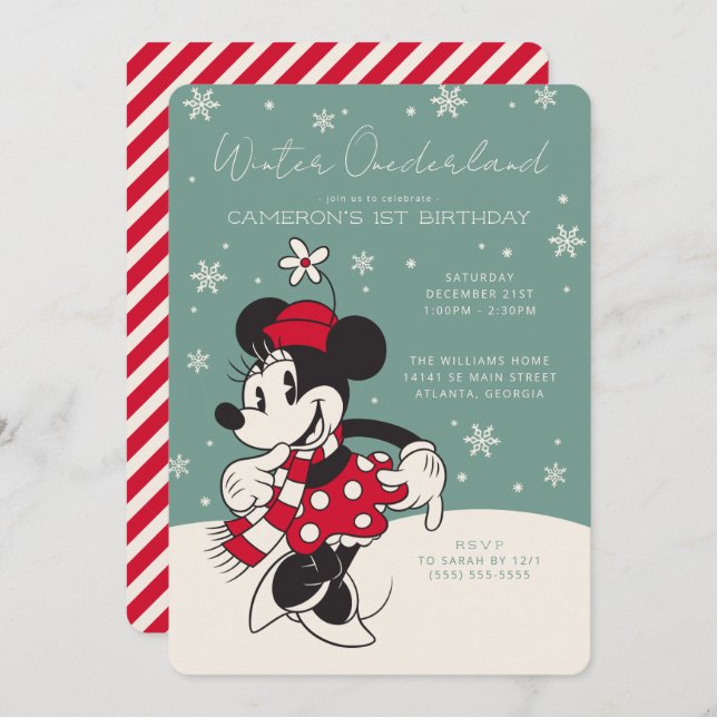 Minnie Mouse Winter Onederland 1st Birthday Invitation (Front/Back)