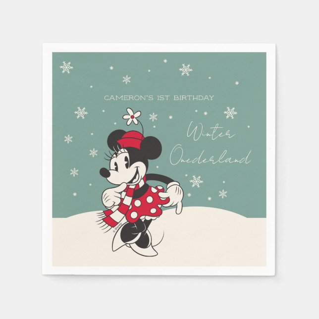 Minnie Mouse Winter Onederland 1st Birthday Napkins (Front)