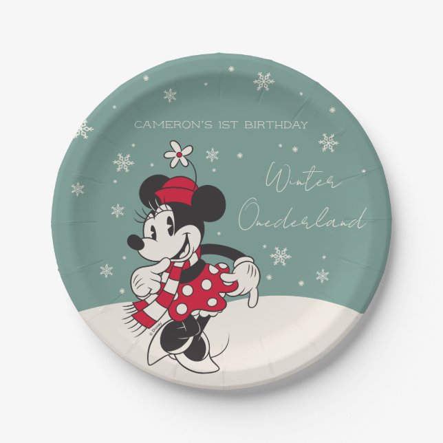 Minnie Mouse Winter Onederland 1st Birthday Paper Plates (Front)