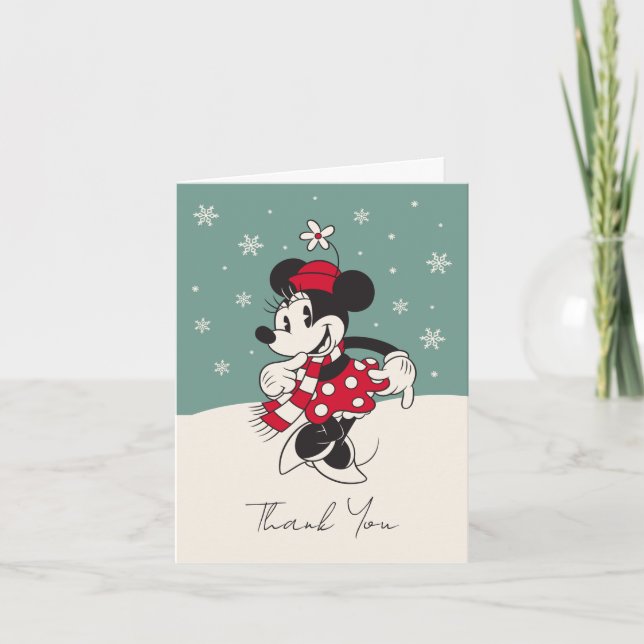 Minnie Mouse Winter Onederland 1st Birthday Thank You Card (Front)