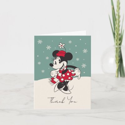 Minnie Mouse Winter Onederland 1st Birthday Thank You Card