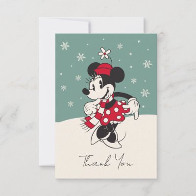 Minnie Mouse Winter Onederland 1st Birthday Thank You Card