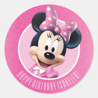Minnie Pink and White Birthday Classic Round Sticker