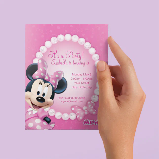 Minnie Pink and White Birthday Invitation | Zazzle