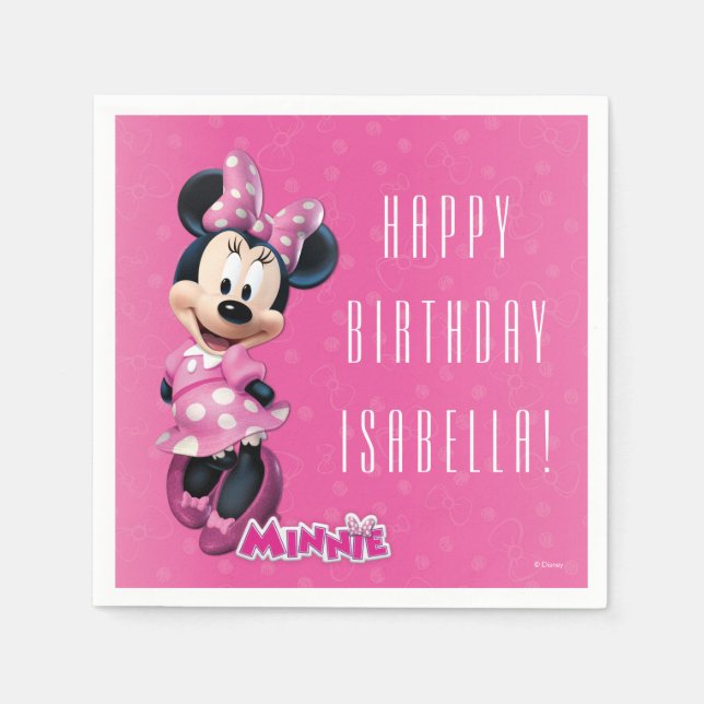 Minnie Pink and White Birthday Paper Napkins (Front)