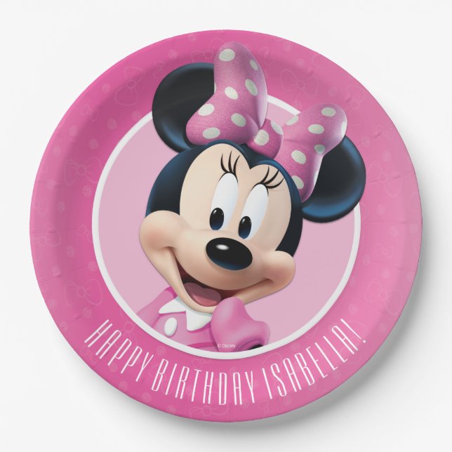 Minnie Pink and White Birthday Paper Plates (Front)