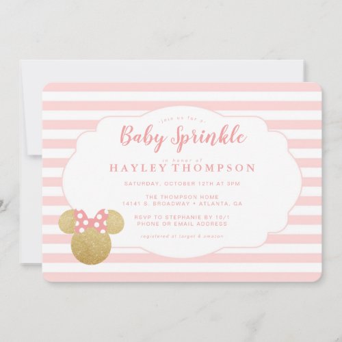 Minnie  Pink  Faux Gold Glitte Baby Sprinkle Invitation