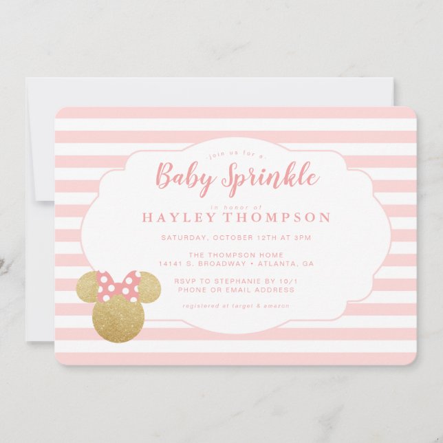 Minnie | Pink & Faux Gold Glitte Baby Sprinkle Invitation (Front)