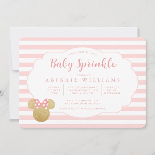 Minnie  Pink  Faux Gold Glitter  Baby Sprinkle Invitation